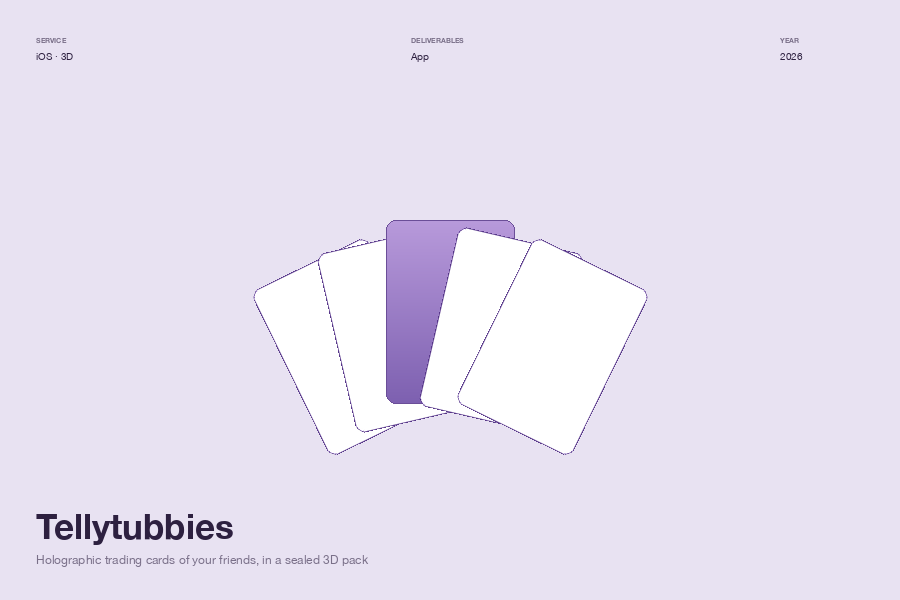 Tellytubbies — Holographic trading cards of your friends, opened from a sealed 3D pack